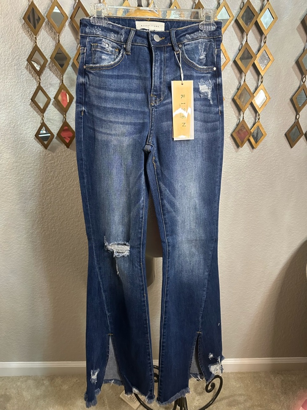NWT Risen High Rise Front Slit Flare Jeans